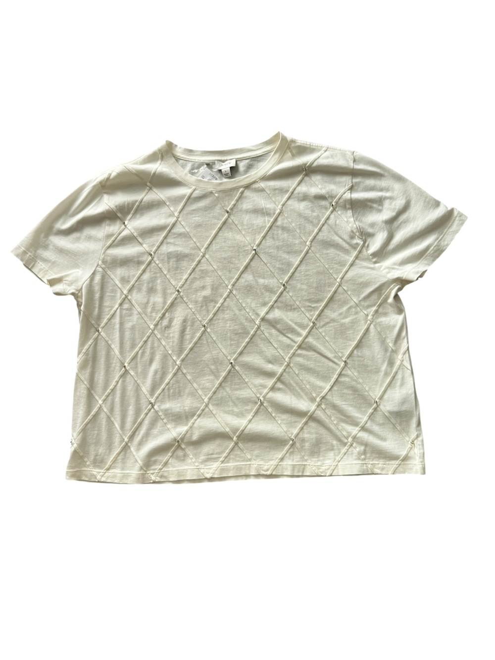 J. Crew Factory Cream Short-Sleeve Beaded Diamond Knit Top - Picture 4 of 7